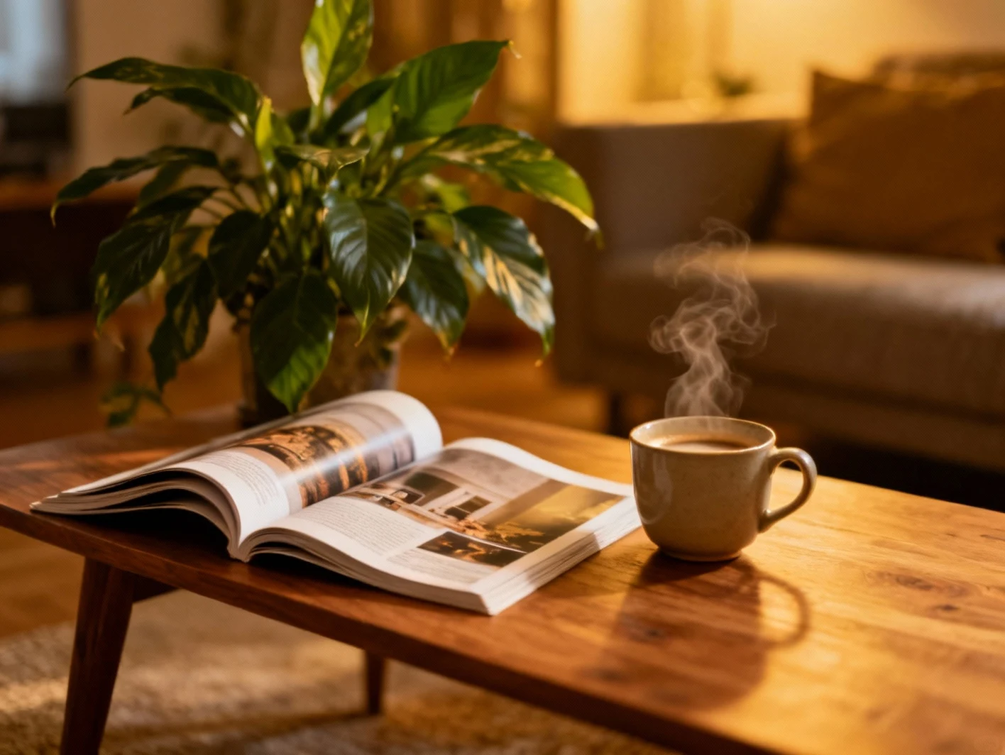 Magazine ouvert sur une table avec cafe